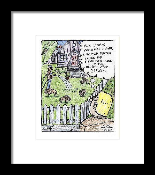 Funny Framed Print featuring the drawing Miniature Bison by Eric Haines