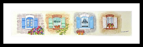 Windows Framed Print featuring the painting Miniature of Brittany's Windows by Mary Ellen Mueller Legault