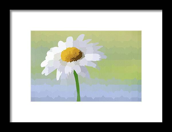 Minimalist Framed Print featuring the mixed media Minimalist Single White Daisy in Abstract by Shelli Fitzpatrick