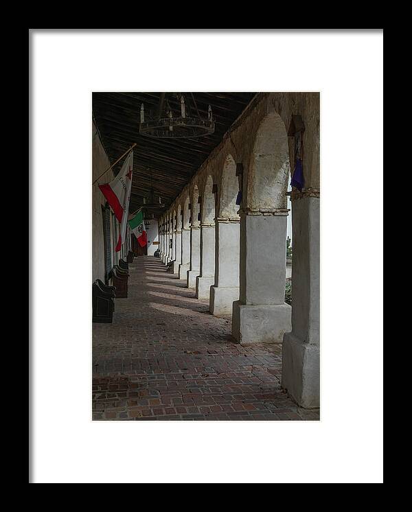 San Miguel Mission Framed Print featuring the photograph Mission Corridor by Brett Harvey