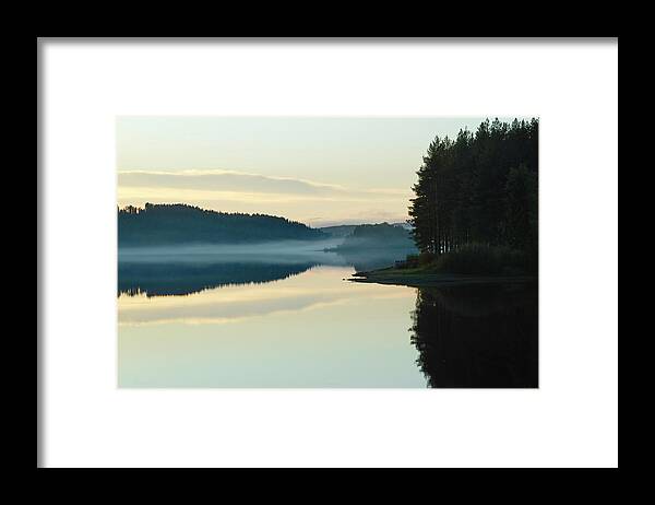 Europe Framed Print featuring the photograph Mist is rising over a quiet forest lake at dusk by Ulrich Kunst And Bettina Scheidulin