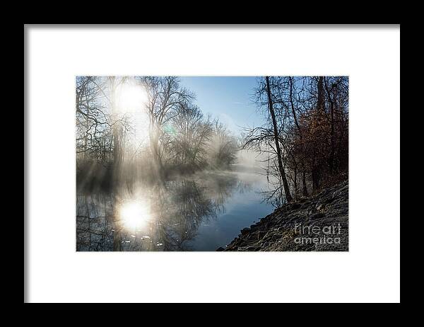 Ozarks Framed Print featuring the photograph Misty James River Sunrise by Jennifer White