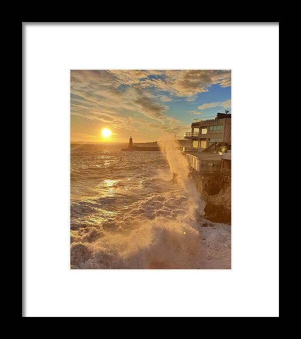 Sunset Framed Print featuring the photograph Misty Waves at Sunset by Andrea Whitaker