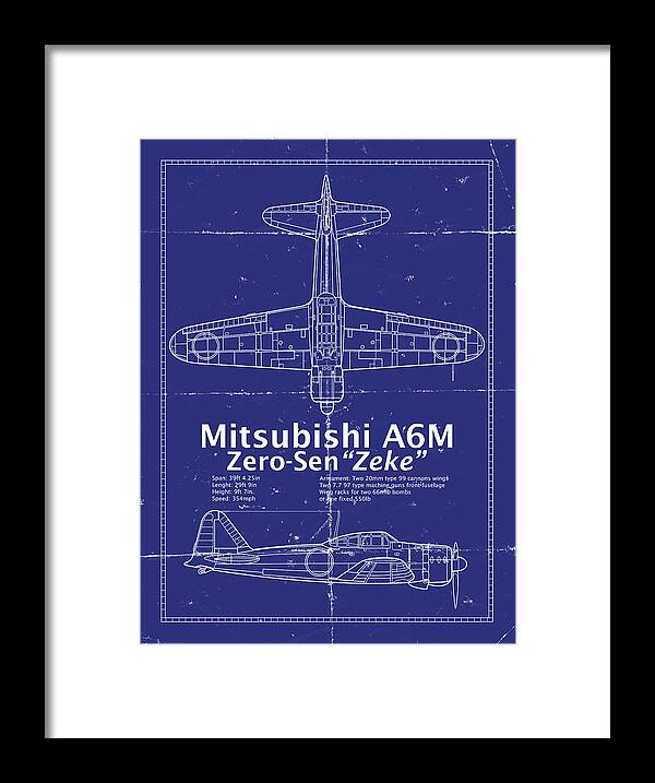 Zero Military Aviation Framed Print featuring the digital art Mitsubishi A6M Zero by Thomas La Padula