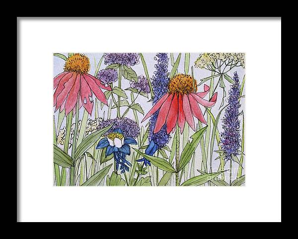 Coneflower Framed Print featuring the painting Mixed Flowers by Laurie Rohner