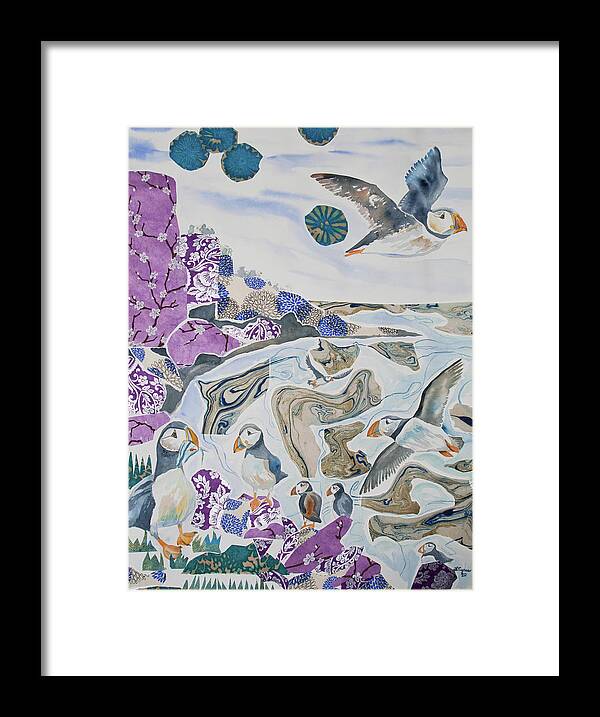 Puffin Framed Print featuring the mixed media Mixed Media - Puffin Palooza by Cascade Colors