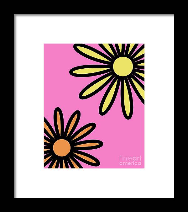 Mod Framed Print featuring the digital art Mod Flowers 2 on Pink by Donna Mibus