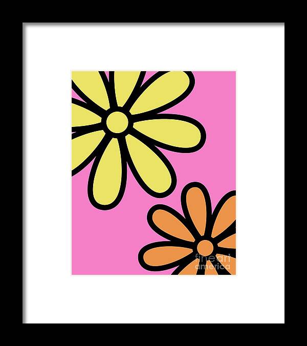 Mod Framed Print featuring the digital art Mod Flowers 3 on Pink by Donna Mibus