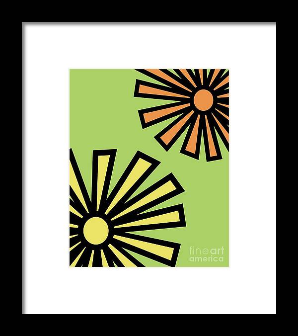 Mod Framed Print featuring the digital art Mod Flowers 4 on Green by Donna Mibus