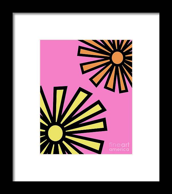 Mod Framed Print featuring the digital art Mod Flowers 4 on Pink by Donna Mibus