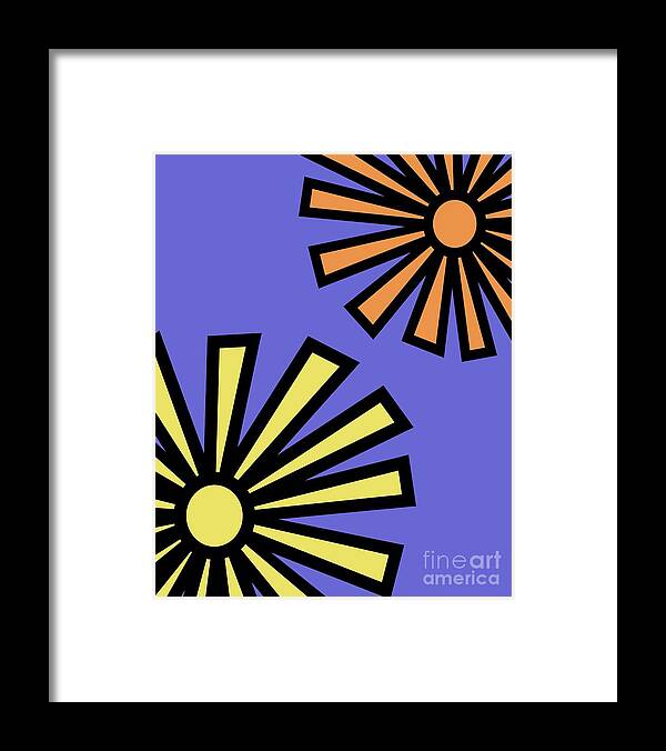 Mod Framed Print featuring the digital art Mod Flowers 4 on Twilight by Donna Mibus