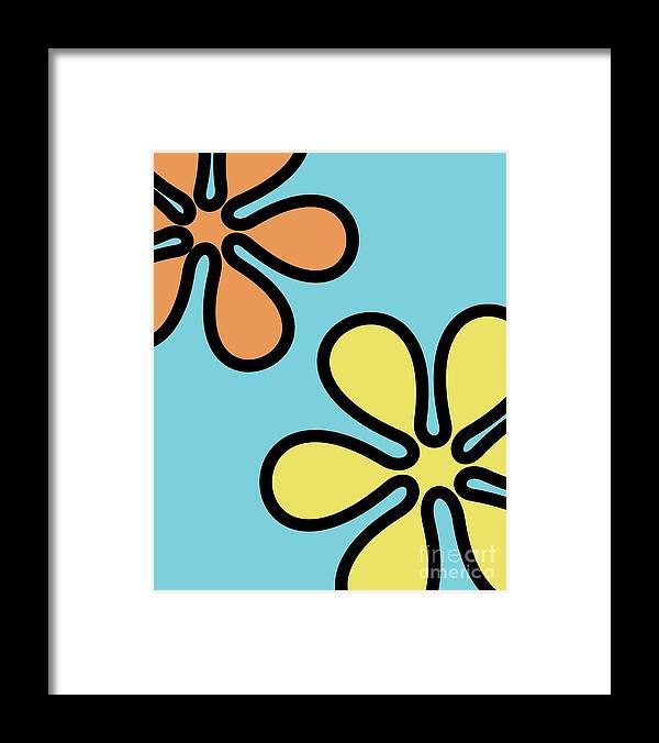 Mod Framed Print featuring the digital art Mod Flowers on Blue by Donna Mibus