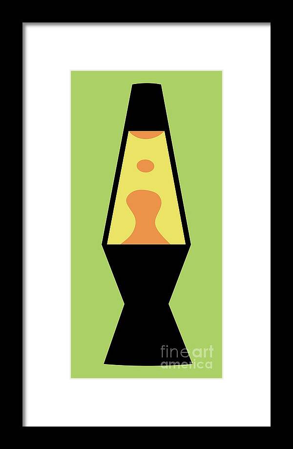 Mod Framed Print featuring the digital art Mod Lava Lamp on Green by Donna Mibus
