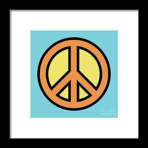 Mod Framed Print featuring the digital art Mod Peace Sign in Blue by Donna Mibus