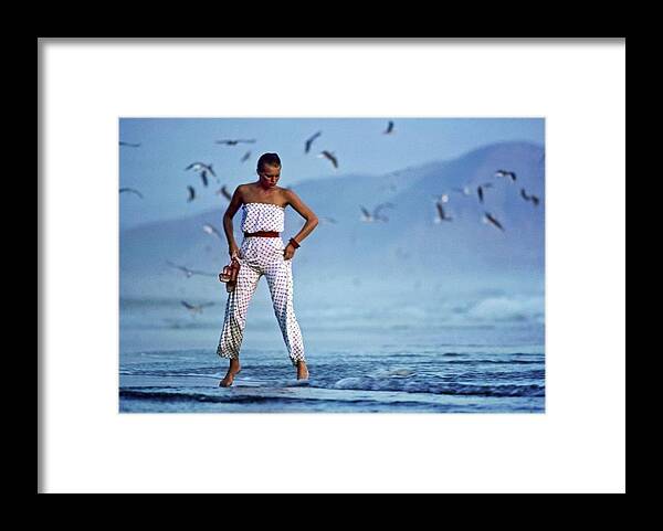 Fashion Framed Print featuring the photograph Model in a Strapless Pajama Ensemble by Jacques Malignon