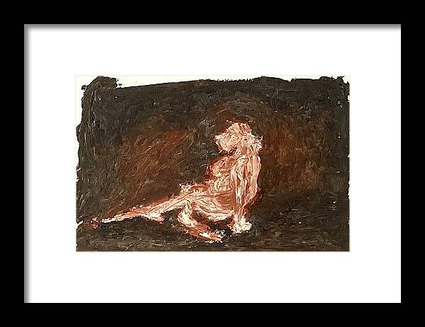 Pink Framed Print featuring the painting Model sitting on the floor by David Euler