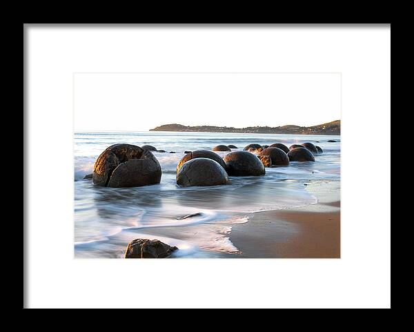 Moeraki Framed Print featuring the photograph Tranquility - Moeraki Boulders, South Island. New Zealand by Earth And Spirit