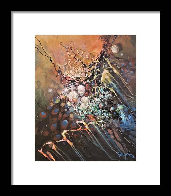 Abstract Framed Print featuring the painting Molecular Response by Tom Shropshire