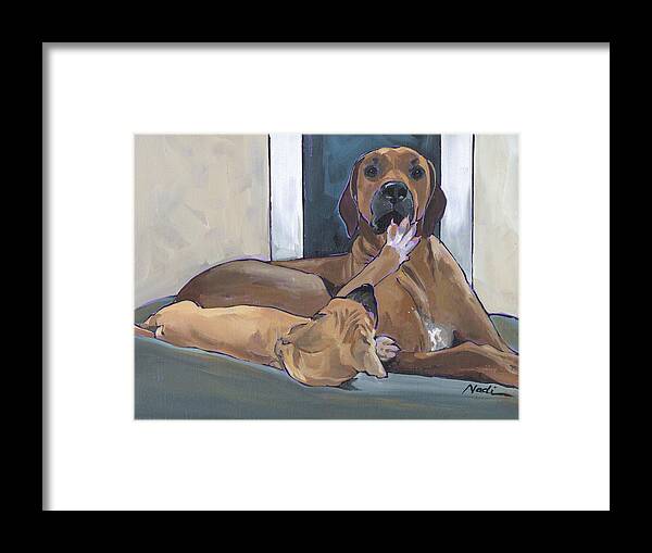  Framed Print featuring the painting Mom and Pup by Nadi Spencer