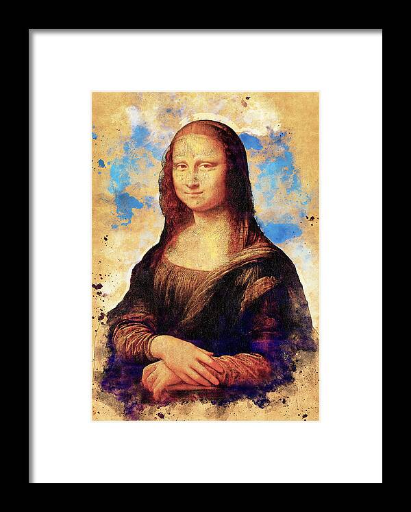 Mona Lisa Framed Print featuring the digital art Mona Lisa digital recreation with a vintage painting effect by Nicko Prints