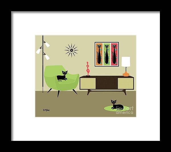 Mondrian Framed Print featuring the digital art Mondrian Style Black Cats by Donna Mibus