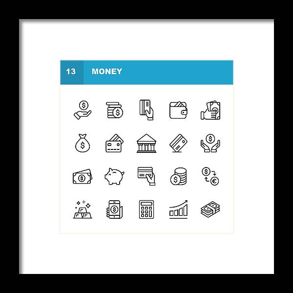 Coin Framed Print featuring the drawing Money Line Icons. Editable Stroke. Pixel Perfect. For Mobile and Web. Contains such icons as Money, Wallet, Currency Exchange, Banking, Finance. by Rambo182