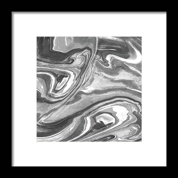 Gray Abstract Framed Print featuring the painting Monochrome Gray Agate And Marble Watercolor Stone Collection X by Irina Sztukowski