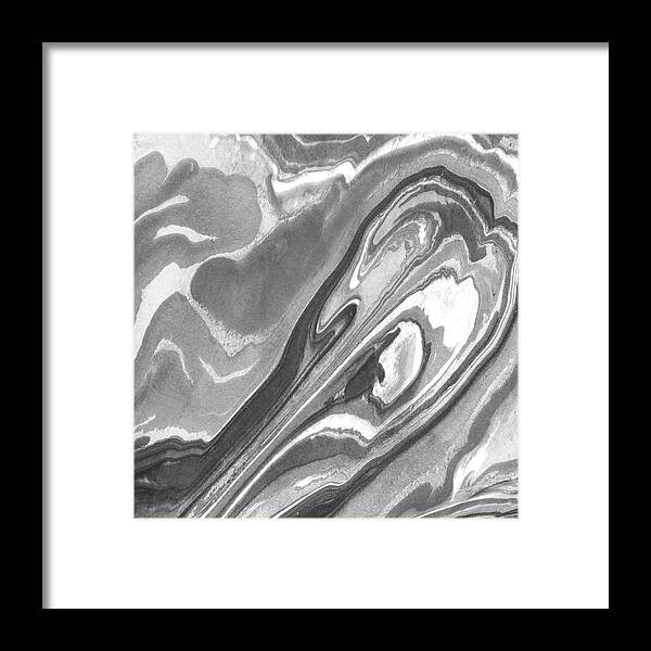 Gray Abstract Framed Print featuring the painting Monochrome Gray Agate And Marble Watercolor Stone Collection XI by Irina Sztukowski