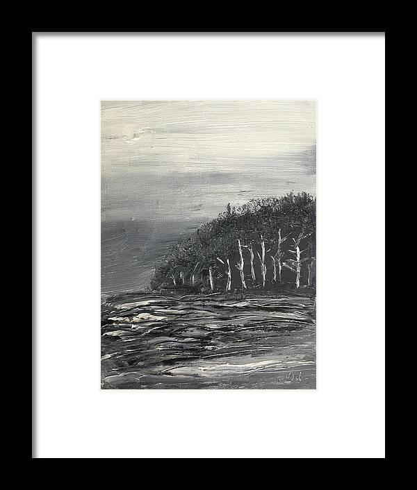 Oil Painting Framed Print featuring the painting An abstract landscape painting in black and white. by Mel Beasley