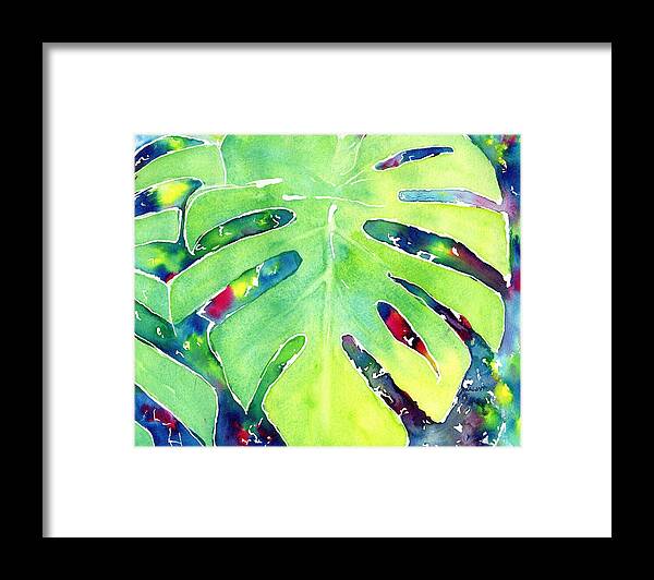 Leaf Framed Print featuring the painting Monstera Tropical Leaves 1 by Carlin Blahnik CarlinArtWatercolor