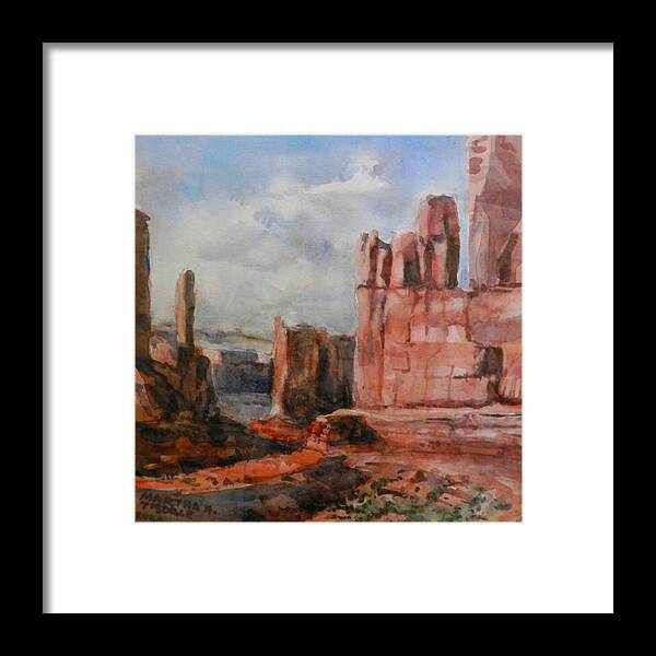 Western Landscape Framed Print featuring the painting Monument Valley by Martha Tisdale