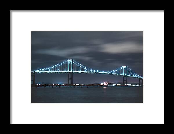 Newport Bridge Framed Print featuring the photograph Moody Skies over the Newport Bridge by Christina McGoran