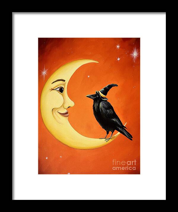 Moon Framed Print featuring the painting Moon And Crow  by Debbie Criswell