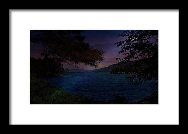 Moon Framed Print featuring the photograph Moon Glow Over Lake by Russel Considine