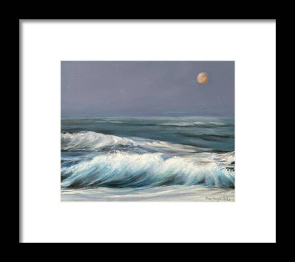 Beach Framed Print featuring the painting Moon in Orange by Rose Mary Gates
