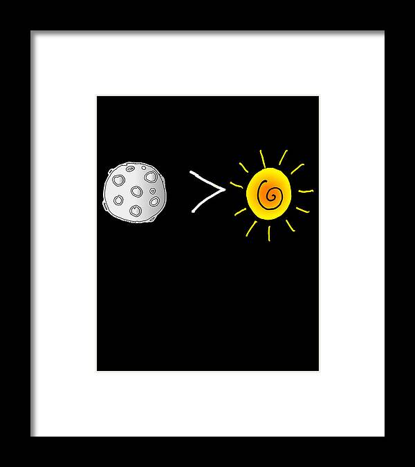 Funny Framed Print featuring the digital art Moon Is Greater Than The Sun Total Solar Eclipse by Flippin Sweet Gear