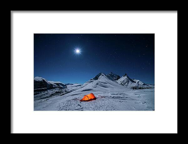 Moon Framed Print featuring the photograph Moon Light on the Mountain by Henry w Liu