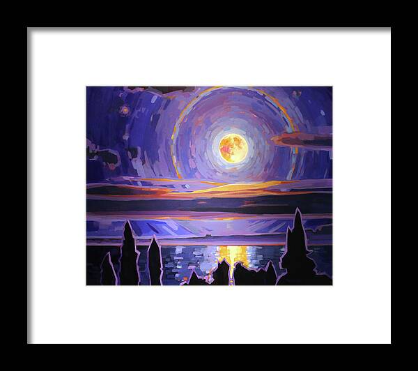 Full Framed Print featuring the painting Moon over Lake Saskatoon by Tim Heimdal
