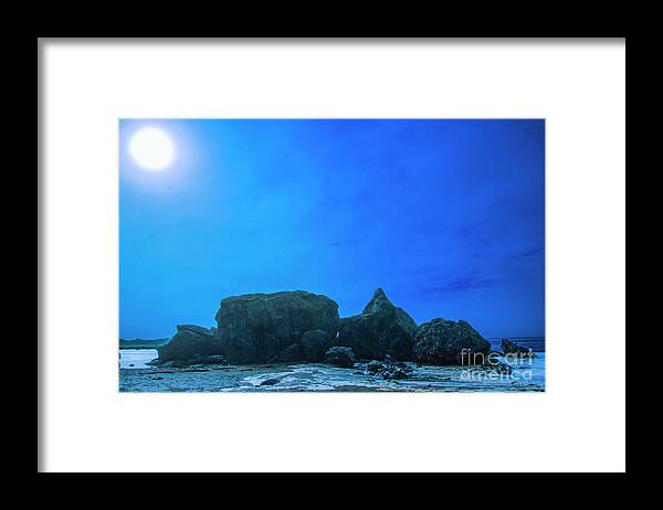 Moon Over Moonstone Beach Framed Print featuring the photograph Moon Over Moonstone Beach by Mitch Shindelbower