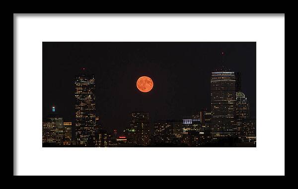 Moon Framed Print featuring the photograph Moon Rising Over Boston by Ken Stampfer