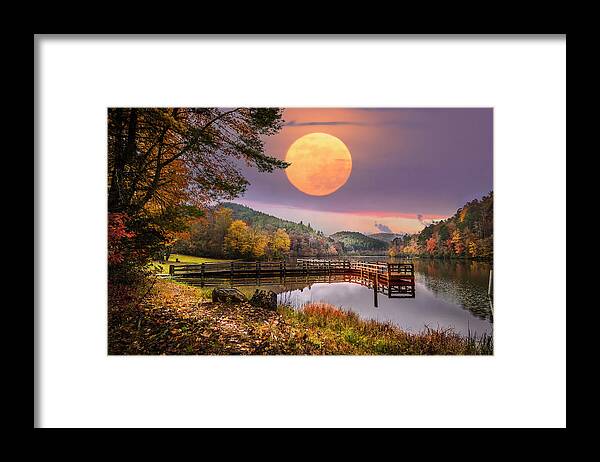 Carolina Framed Print featuring the photograph Moon Rising over the Lake by Debra and Dave Vanderlaan