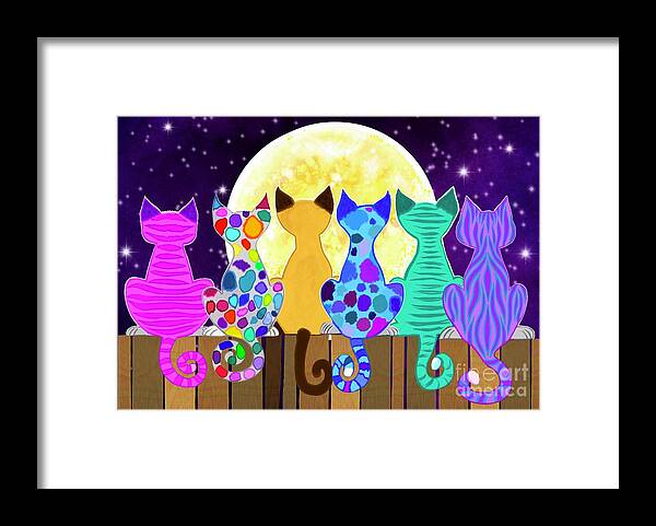 Colorful Cats Framed Print featuring the painting Moon Shadow Meow by Nick Gustafson