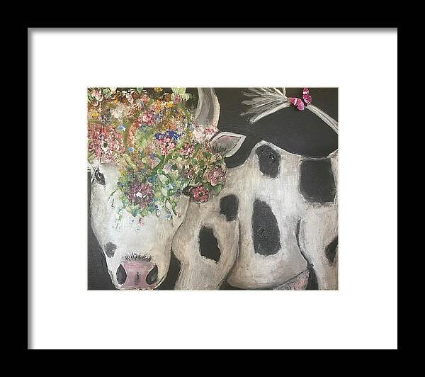Cow Framed Print featuring the painting Moona Lisa by Kathy Bee