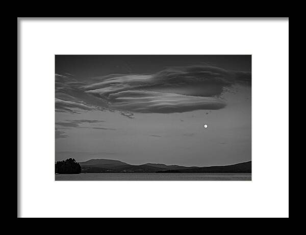 B&w Framed Print featuring the photograph MoonCloudsLake Black and White by Russel Considine