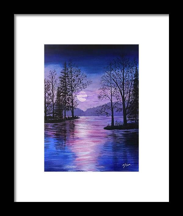 Moonlight On Water Framed Print featuring the painting Moonglow Silhouette by Denise Van Deroef