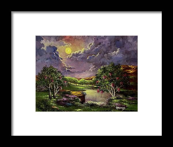 Moonlight Framed Print featuring the painting Moonlight in the Woods by Rand Burns