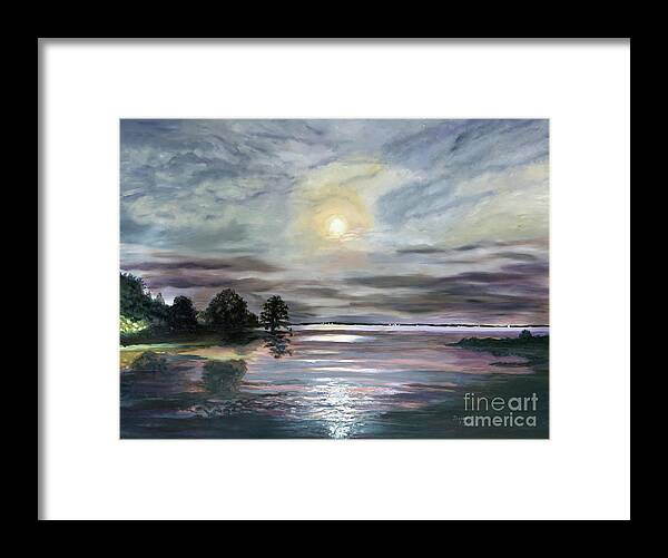  Framed Print featuring the painting Moonlight Over Havre De Grace by Jeannie Allerton