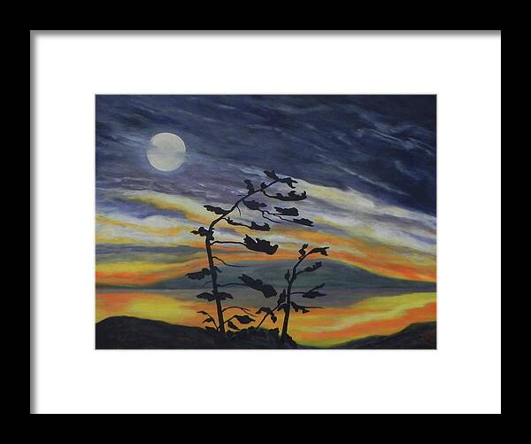 Night Scene Framed Print featuring the painting Moonlight over Killarney by Erika Dick