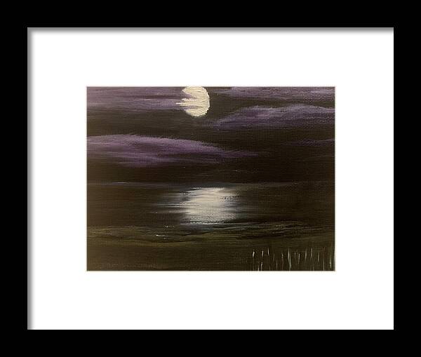 Oil Painting Framed Print featuring the painting Moonlight Over Ludington by Lisa White