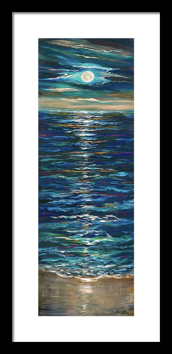 Surf Framed Print featuring the painting Moonlight Reflection by Linda Olsen